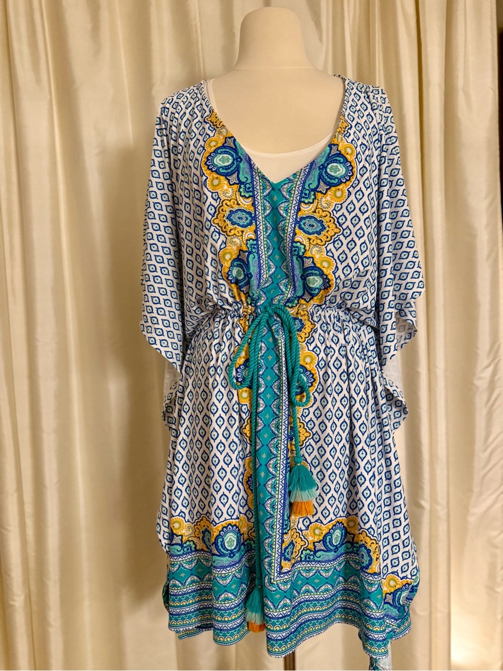 Cabana Life Blue Turquoise Yellow Printed Swim Coverup SPF 50